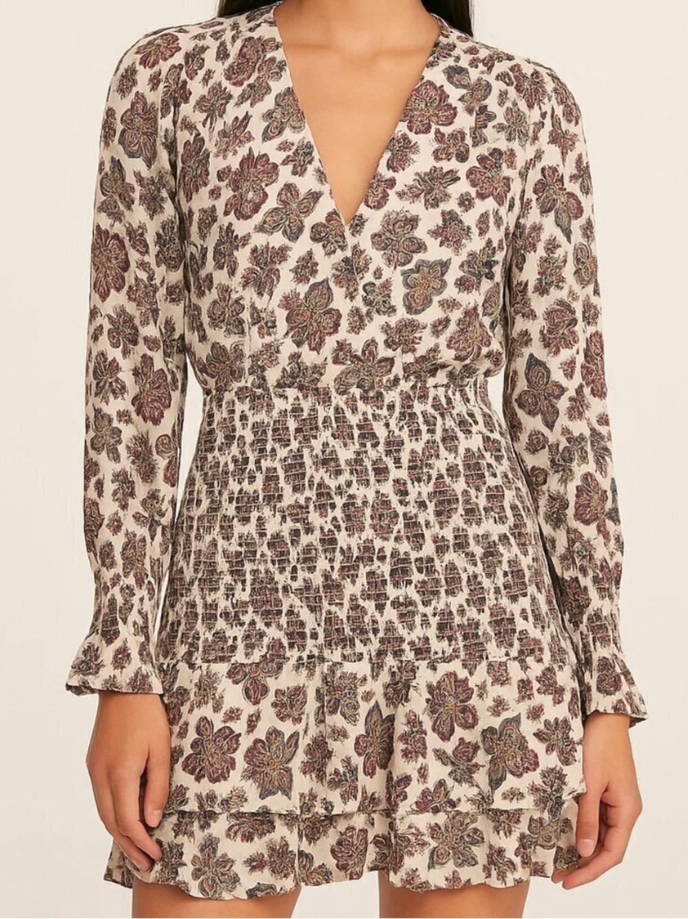 Veronica Beard Saera Floral Print Smocked Chiffon Mini Dress